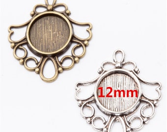 Groothandel 50 stuks antiek zilver/verouderd brons 29x26mm bloem ronde bezel trays hanger bevindingen - fit 12mm cabochons