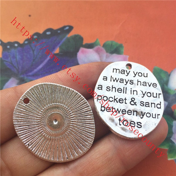 Wholesale 20pcs 30x26mm antiqued silver may you always have a shell in your pocket sand between your toes charms findings