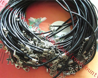 Wholesale 100pcs Black Leather Cord Necklace: 18 inch, 3mm
