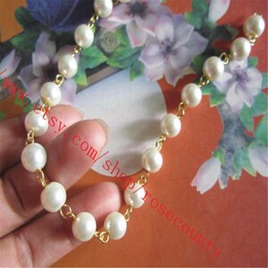 1pcs 8mm White glass pearl ball link chains--Gold Plated links