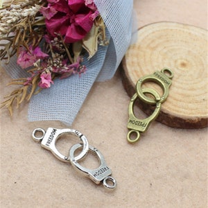 Little handcuff connectors,wholesale 25sets 30x10mm antiqued silver/antiqued bronze Freedom handcuff charms findings