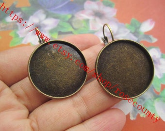 Wholesale 100pcs antiqued bronze/white k silver Round Trays 25mm bezel French earring blank findings