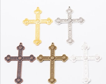 wholesale 10pcs Antiqued Silver/antiqued bronze/antiqued copper/bright gold/bright silver 80x54mm filigree LARGE cross charms findings