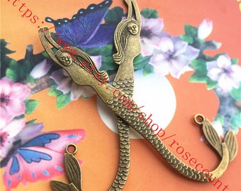 Wholesale Large 20pcs 121x31mm antiqued silver/antiqued bronze mermaid filigree bookmark findings