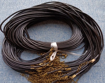 Wholesale 50 pieces 28-36 inch adjustable 2mm thickness black korea wax leather necklace cords/silver lobster clasps