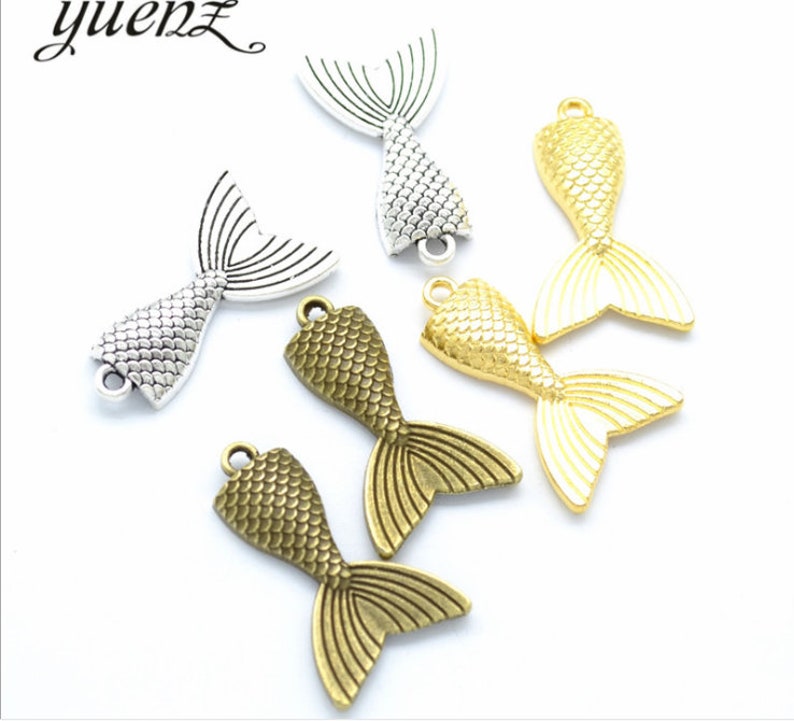 Wholsale 50pcs 31x20mm antiqued silverantiqued bronzebright gold Mermaid tail charms findings