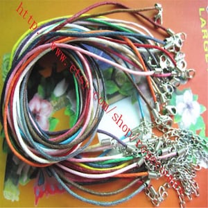 Wholesale 100pcs 17 inch 1.5mm mixed color(20 colors) Waxed Cotton cord necklace with lobster clasps plus 2 inch extender