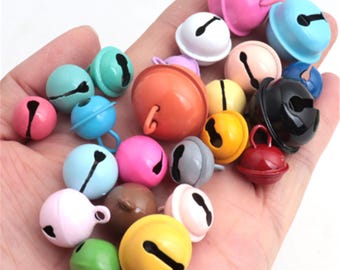50 Candy Color Jingle Bells: Assorted Metal Bell Pendants (12-22MM)