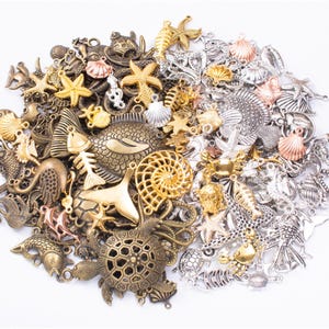 Dijes de animales marinos de 200 g en plata antigua, bronce antiguo y colores surtidos, al por mayor, para colgantes, diversas criaturas del fondo marino.