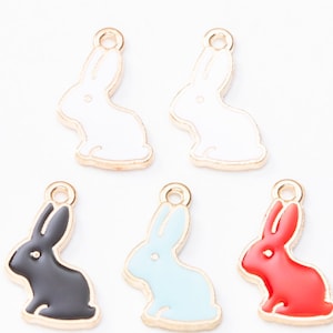 wholesale 50pcs 18x9mm enamel white/blue/black/red/pink Rabbit charms findings