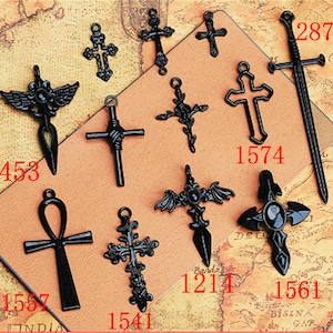 New come corss pendant,wholesale 50pcs black Cross charms findings/connectors pendants--12 styles for your choose