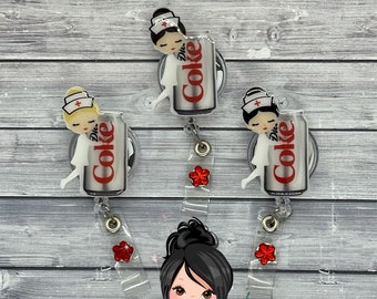 Diet Cola Lover-Cute Nurse-Badge Holder-Healthcare Worker-Nurse Gift-Cola Lover-Nurse Fuel-Cute Gift-Soda Lover-Key chain-Nursing gift