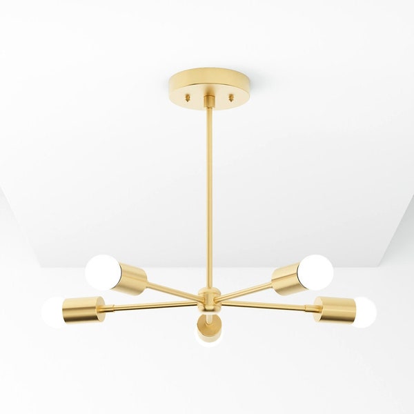 Sputnik Chandelier - Chandelier Lighting - Gold Hanging Light - Mid Century Modern - Industrial - Pinwheel - UL Listed [HOUSTON]