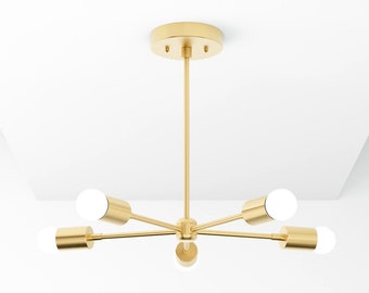 Sputnik Chandelier - Chandelier Lighting - Gold Hanging Light - Mid Century Modern - Industrial - Pinwheel - UL Listed [HOUSTON]