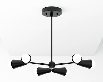 Chandelier Lighting - Modern Hanging Light - Matte Black - Mid Century - Industrial - Sputnik - Pinwheel - UL Listed [MONTREAL]