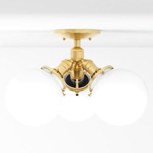 Semi Flush Ceiling Light - Raw Brass - Mid Century - Modern - Industrial - Glass Globe - Hanging Light [PALMDALE]