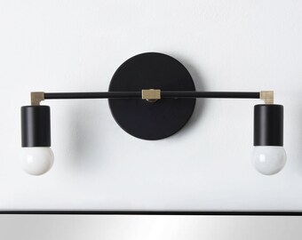 Bathroom Vanity Light - Wall Sconce - Black & Brass - Mid Century - Modern - Industrial - Wall Light - UL Listed [ARVADA]