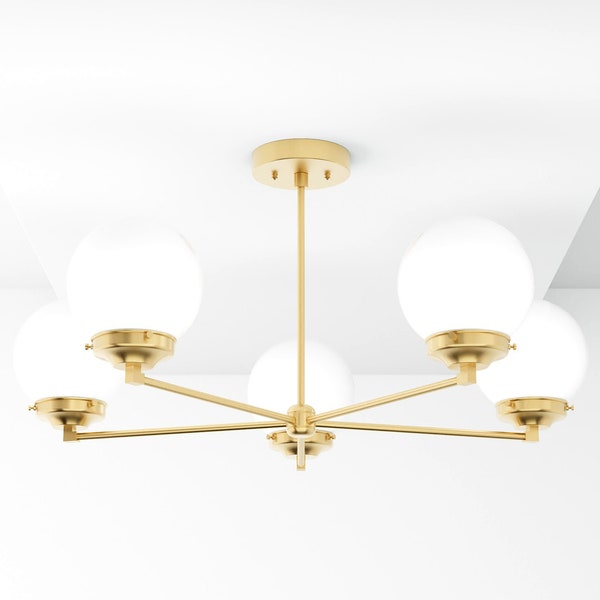 Modern Globe Chandelier - Sputnik Chandelier Lighting - Brass Ceiling Lamp - Mid Century Modern - Hanging Light - UL Listed [AVILA]