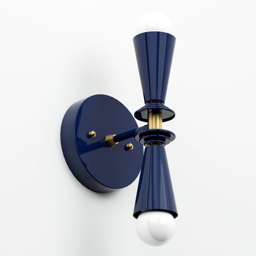 Navy Blue & Brass Wall Sconce Modern Vanity Light Mid - Etsy
