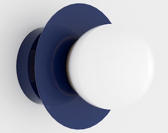 Gloss White Glass Globe Semi Flush or Wall Sconce - Single Light - Mid Century Modern Ceiling Light or Wall Fixture - UL Listed [HURON]