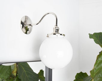 Modern Wall Sconce - Polished Nickel - Mid Century - Industrial - 8 inch Glass Globe - Bathroom Vanity - UL Listed [MASCOTTE]
