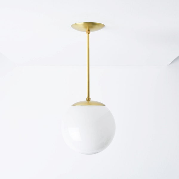 Globe Pendant Light - Raw Brass - Mid Century Modern - Industrial - Neckless White Globe - Kitchen Lighting - UL Listed [VISTA]