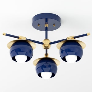 Semi Flush Ceiling Light - Navy Blue & Brass - Hanging Light - Mid Century - Modern - Industrial - UL Listed [ANAHUAC]