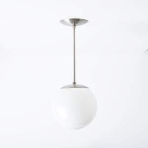 Globe Pendant Light Brushed Nickel Mid Century Modern Industrial Neckless White Globe Kitchen Lighting UL Listed VISTA image 1