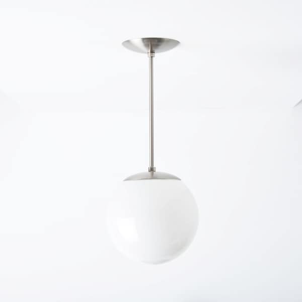 Globe Pendant Light - Brushed Nickel - Mid Century - Modern - Industrial - Neckless White Globe - Kitchen Lighting - UL Listed [VISTA]