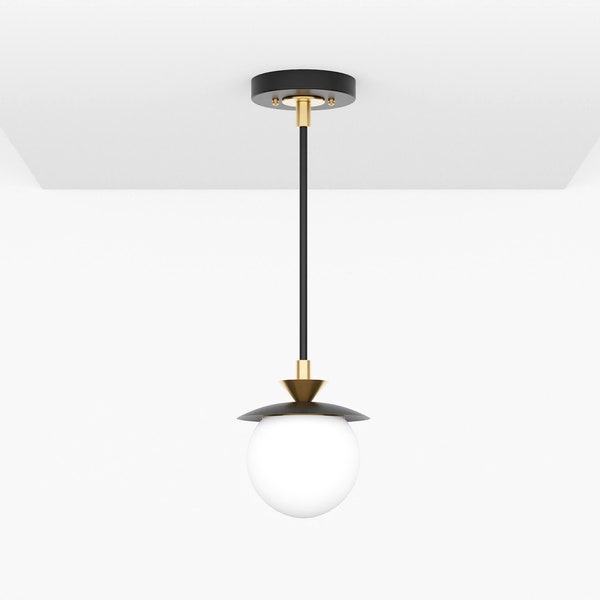 Matte Frosted Globe - Single Pendant Light - Black & Brass - Mid Century - Modern Farmhouse  - Interior Ceiling Lighting - UL Listed [ANOKA]