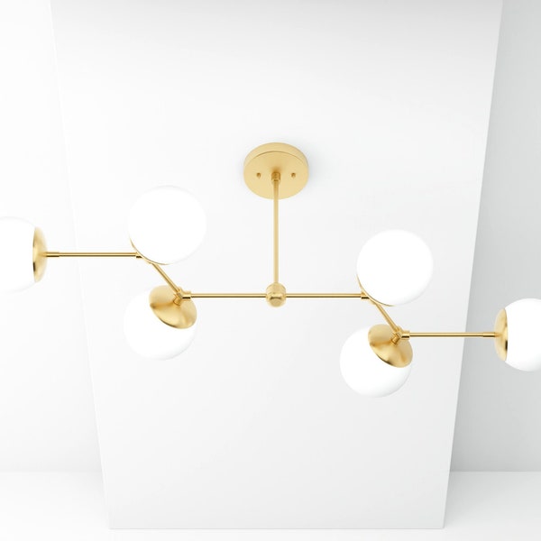 Matte Frosted Glass Globe Chandelier - Linear Hanging Fixture - Maximalist - Mid Century Modern - Interior Ceiling Light - UL Listed [ANA]