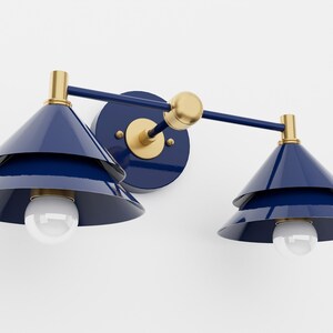 Vanity Lighting - Wall Sconce - 2 Light Vanity Fixture - Navy Blue & Brass - Mid Century - Modern Farmhouse - UL Listed [FULLERTON]