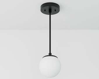 Matte Frosted Globe - Single Pendant Light - Matte Black - Mid Century - Modern Farmhouse - Interior Ceiling Lighting - UL Listed [WYOLA]