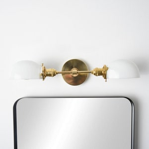 Industrial Vanity Light - Gold Wall Sconce - Mid Century - Modern - Wall Light - Opal Glass Shades - Bathroom Vanity - UL Listed [BARRE]