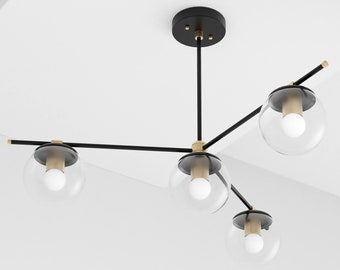 Clear Glass Globe Chandelier - Modern Globe Chandelier - Hanging Light - Mid Century - Modern - UL Listed [MISSOULA]