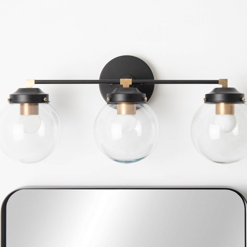 Bathroom Wall Sconce - 3 Light Vanity Fixture - Black & Brass - Mid Century Modern - Industrial - Wall Light - UL Listed [FRISCO]