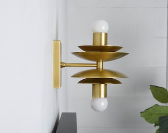 Modern Wall Light -  Dual Wall Sconce - Brass - Mid Century - Industrial - Wall Light - Bathroom Vanity - UL Listed [BARDWELL]