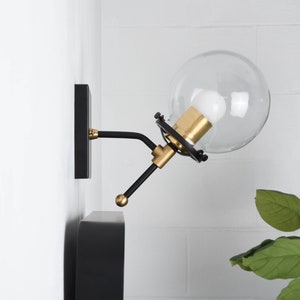 Modern Single Globe Sconce - Clear Globe -  Raw Brass - Mid Century Modern - Industrial - Wall Light - Bathroom Vanity - UL Listed [BEASLEY]