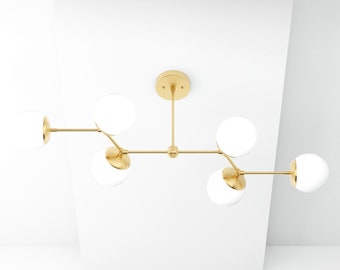 Matte Frosted Glass Globe Chandelier - Linear Hanging Fixture - Maximalist - Mid Century Modern - Interior Ceiling Light - UL Listed [ANA]