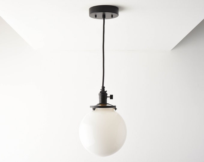 Pendant Lights Illuminate Vintage Globe Pendant Light Matte Black Mid Century Modern Industrial White Glass
