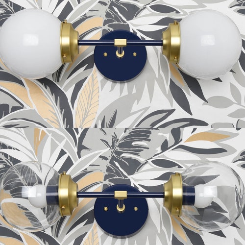 Navy Blue & Brass Wall Sconce Modern Vanity Light Mid - Etsy