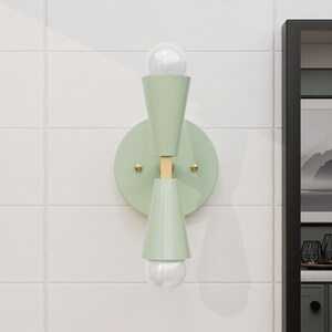 Ansonia 2 Light Wall Sconce in Mint Green and Brass by Illuminate Vintage