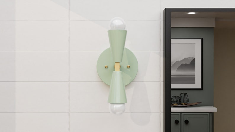 Ansonia 2 Light Wall Sconce in Mint Green and Brass by Illuminate Vintage