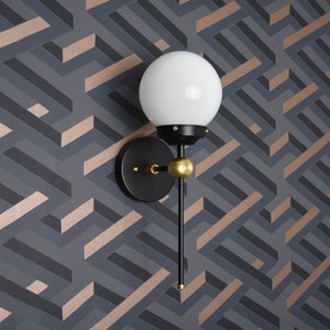 Modern Globe Sconce  Black & Brass  Mid Century  Industrial image 5