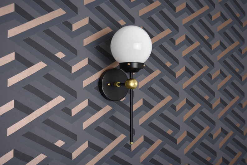 Modern Globe Sconce  Black & Brass  Mid Century  Industrial image 5