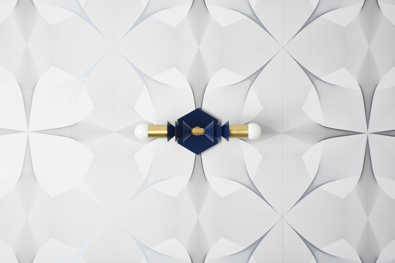 Navy Blue & Brass Wall Sconce Modern Vanity Light Mid Etsy