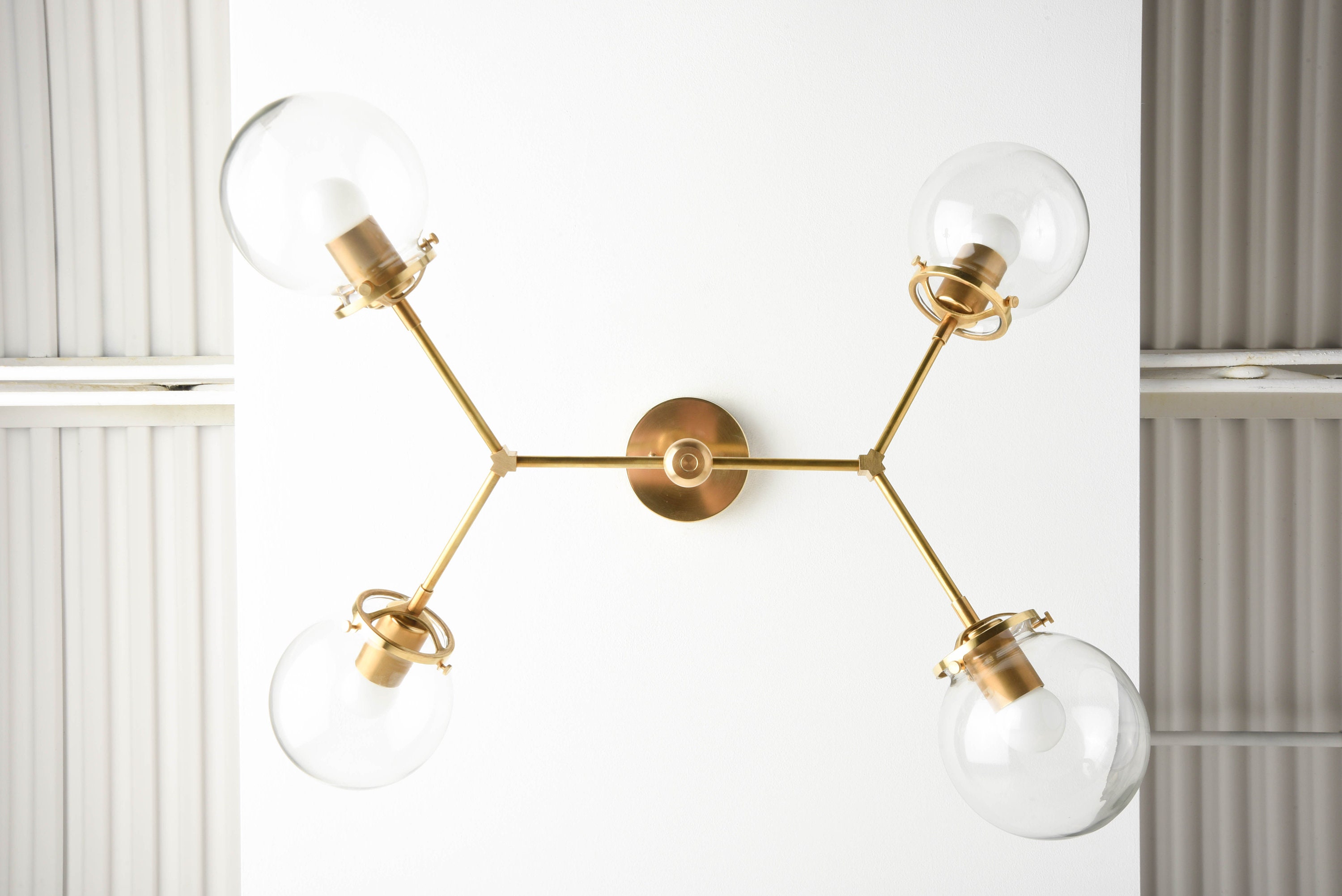 Modern Globe Chandelier Sputnik Chandelier Raw Brass Mid Century