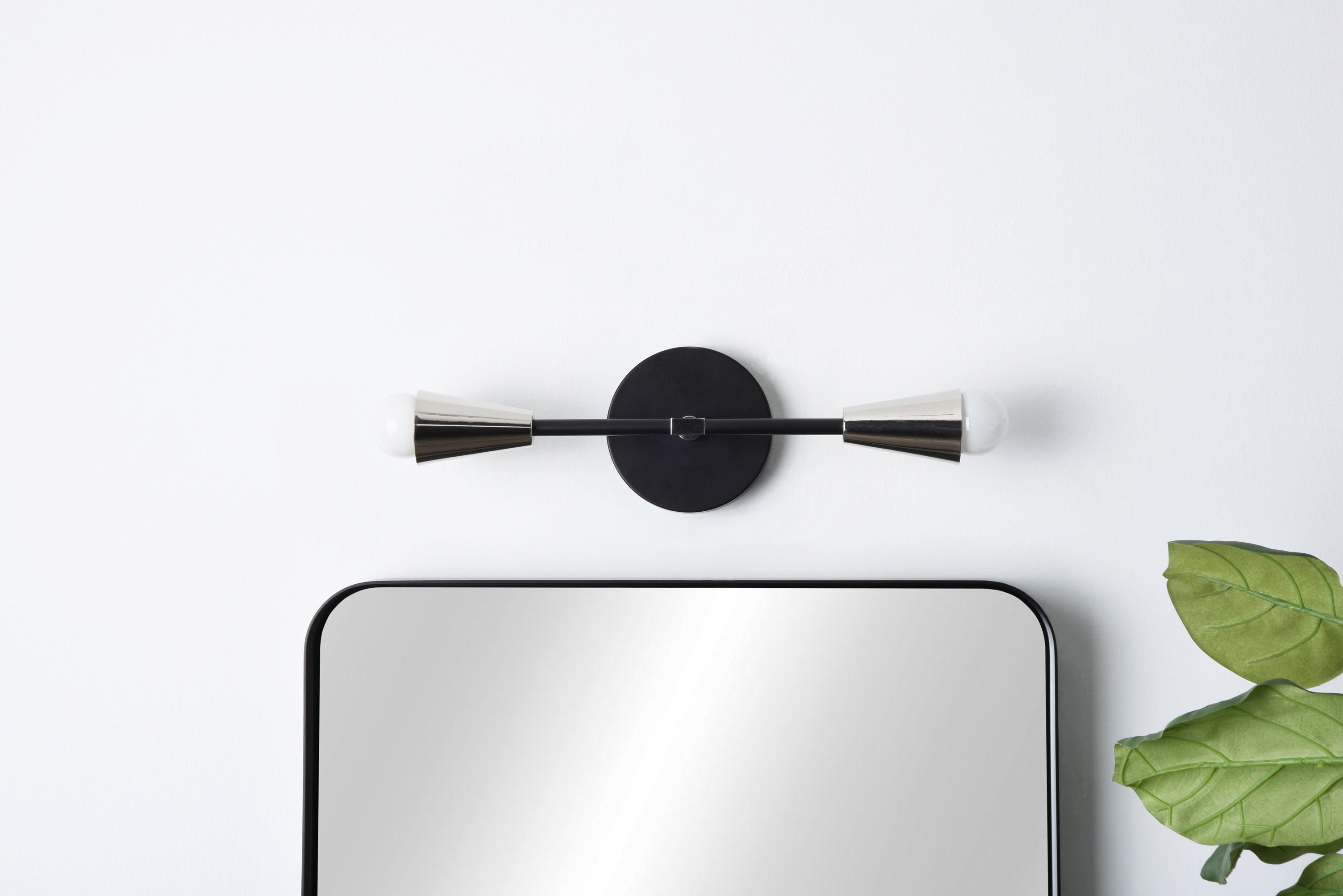 Applique Murale Mid Century - Noir/Nickel Moderne Industriel Applique Vanité de Salle Bain Ul Listed