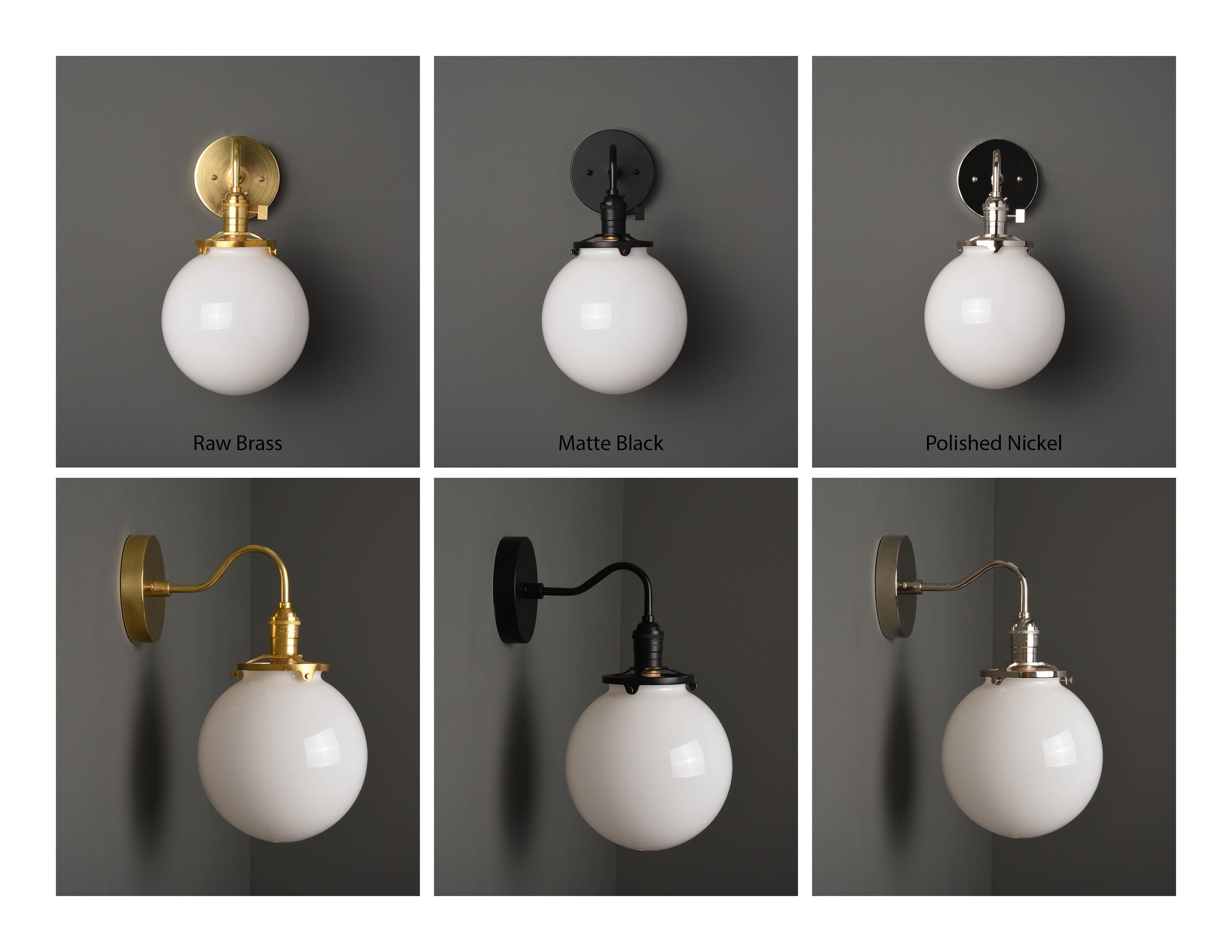 Industrial Globe Light Black & Brass Mid Century Modern 8 inch