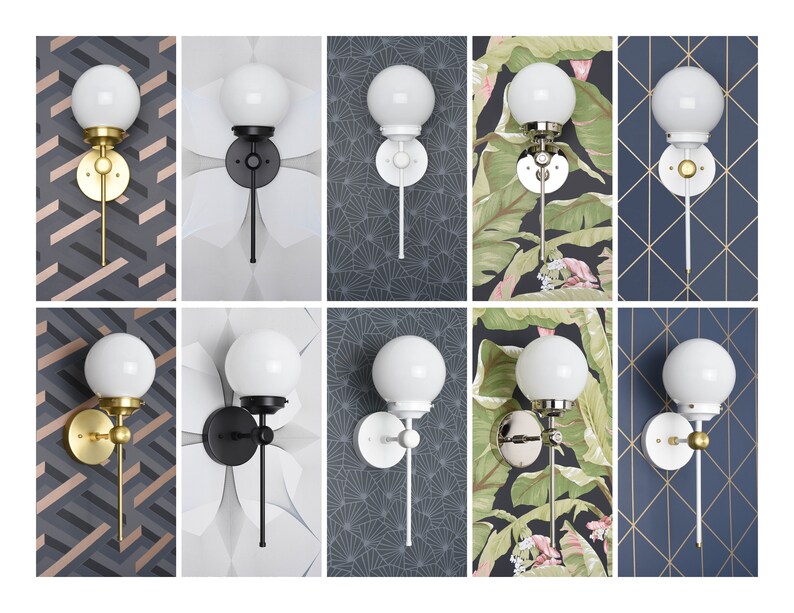 Modern Globe Sconce  Black & Brass  Mid Century  Industrial image 7